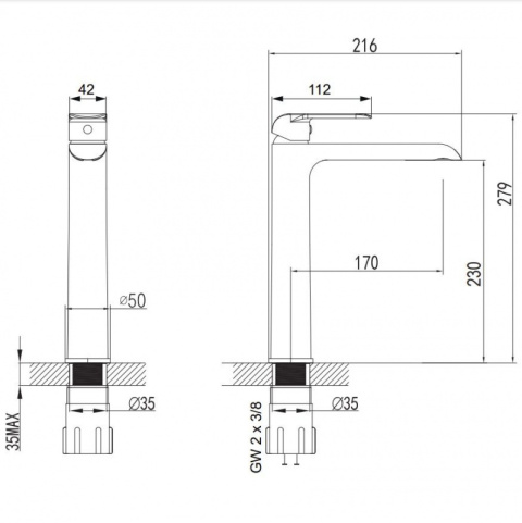 Omnires Sacramento Bateria umywalkowa wysoka chrom/biała SC2312CRB