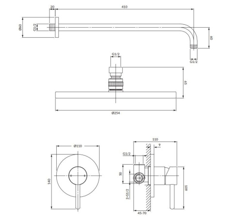 Omnires Y Zestaw prysznicowy podtynkowy z deszczownicą grafit SYSY36GR