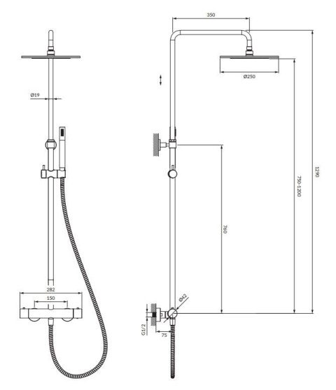 Omnires Y Zestaw prysznicowy termostatyczny ścienny czarny Y1244SUBL
