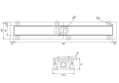 Omnires Lowfix Odpływ liniowy 90 cm do wklejenia płytki chrom LOWFIX90TSL