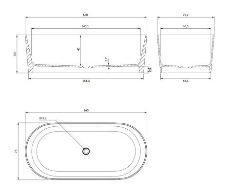 Omnires Ovo M+ Wanna wolnostojąca 160x75 cm biały mat OVOWWBM