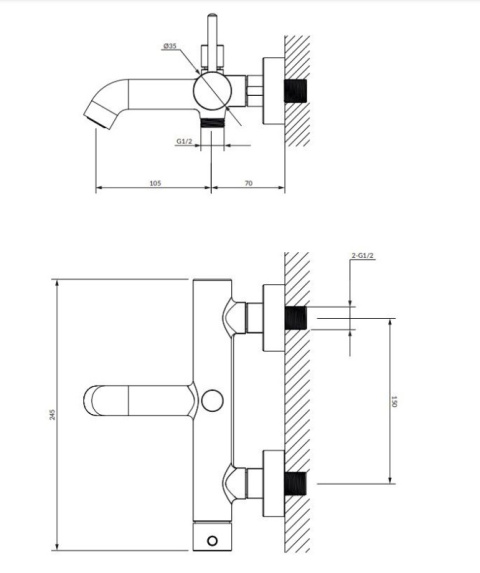 Omnires Y Bateria wannowa ścienna nikiel Y1231NI