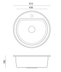 Quadron ZLEWOZMYWAK GRANITOWY JEDNOKOMOROWY 51*51*18 CM CUBA 210 BEŻOWY ZE STALOWYM ODPŁYWEM HCQC5151BEZK