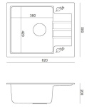 Quadron ZLEWOZMYWAK GRANITOWY JEDNOKOMOROWY 62*50*20 CM Z OCIEKACZEM PETER 116 BEŻOWY ZE STALOWYM ODPŁYWEM HCQP6250BEZK