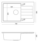 Quadron ZLEWOZMYWAK GRANITOWY JEDNOKOMOROWY 78*50*20 CM Z OCIEKACZEM PETER 111 BIAŁY ZE STALOWYM ODPŁYWEM HCQP7850BIK