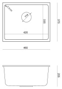 Quadron ZLEWOZMYWAK GRANITOWY JEDNOKOMOROWY PODWIESZANY 46*37,5*20,5 CM ALEC 40 CZARNY ZE STALOWYM ODPŁYWEM HQA4640CZK