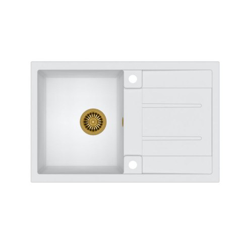 Quadron Zlewozmywak granitowy Morgan 111 780 x 500 x 200 mm Biały ze złotym odpływem HB8203U1-G1_P2O Quadron Zlewozmywak granitowy Morgan 111 780 x 500 x 200 mm Biały ze złotym odpływem HB8203U1-G1_P2O