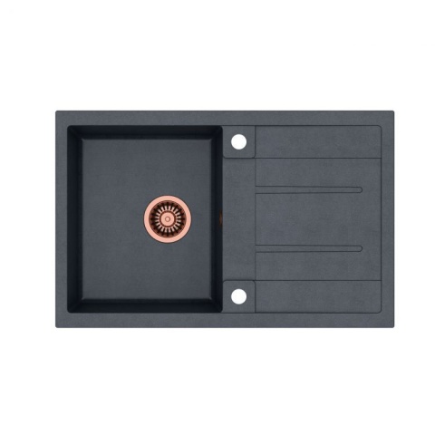 Quadron Zlewozmywak granitowy Morgan 111 780 x 500 x 200 mm Czarny z miedzianym odpływem HB8203U8-C1_P2O Quadron Zlewozmywak granitowy Morgan 111 780 x 500 x 200 mm Czarny z miedzianym odpływem HB8203U8-C1_P2O