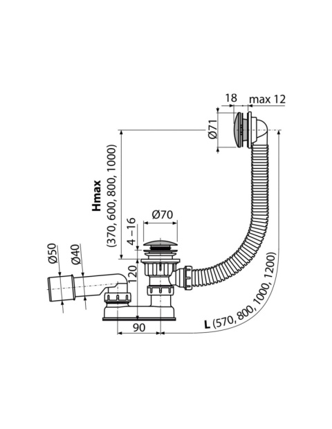 ALCAPLAST SYFON WANNOWY, Z KORKIEM CLIK/CLAK, WYJMOWANY ODPŁYW, METAL, A504CKM ALCAPLAST SYFON WANNOWY, Z KORKIEM CLIK/CLAK, WYJMOWANY ODPŁYW, METAL, A504CKM