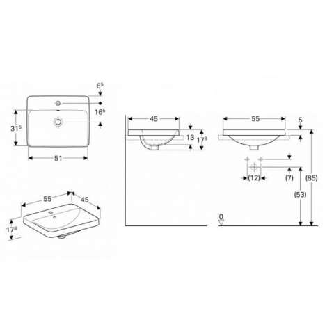 Koło Variform Umywalka wpuszczana w blat 55 x 45 cm 500.742.01.6 Koło Variform Umywalka wpuszczana w blat 55 x 45 cm 500.742.01.6