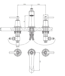 Omnires Bateria Armance umywalkowa 3-otworowa złota AM5214GL