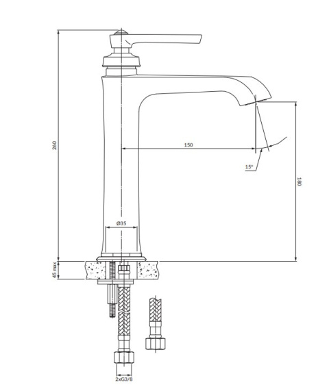 Omnires Armance Bateria umywalkowa wysoka, 26 cm miedź antyczna AM5212ORB