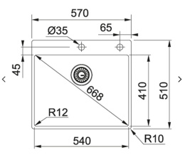 FRANKE Studio Zlewozmywak BOX BXX 210-54 TL 57x51cm, stal szlachetna jedwab 127.0369.295