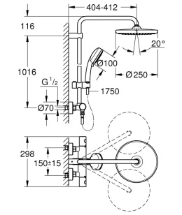 GROHE Tempesta Cosmopolitan System 250 System prysznicowy z termostatem do montażu ściennego 26670000