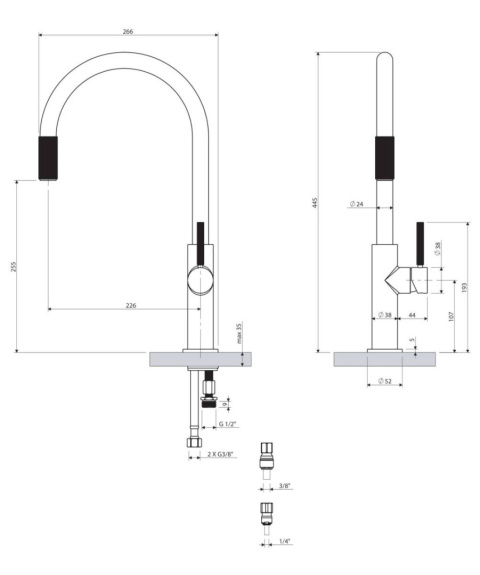 Omnires Switch bateria kuchenna stojąca do podłączenia zestawu filtrującego nikiel SW9057NI