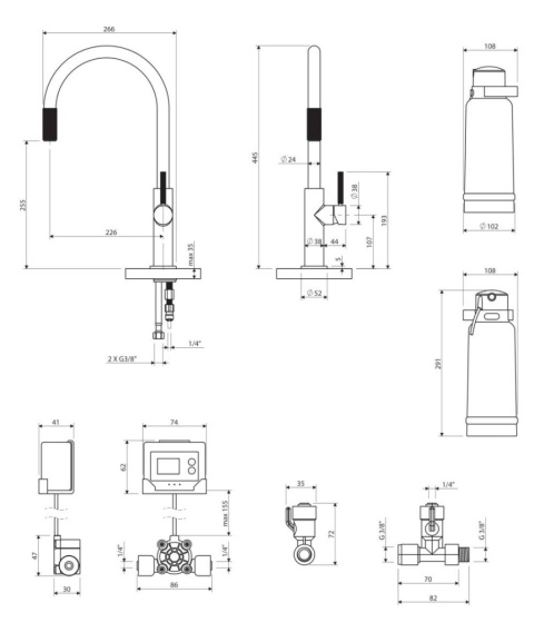 Omnires Switch bateria kuchenna stojąca z zestawem filtrującym nikiel SW9057-FD1NI