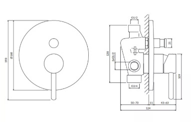 Omnires Y Bateria prysznicowo-wannowa podtynkowa miedź szczotkowana Y1235CPB