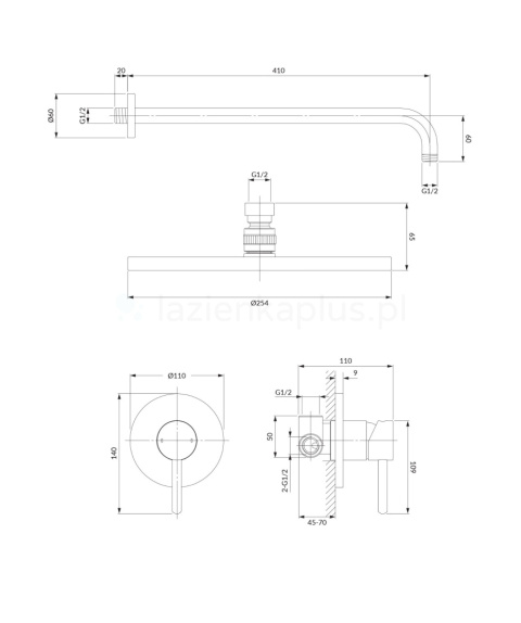 Omnires Y zestaw prysznicowy podtynkowy z deszczownicą czarny SYSY36BL