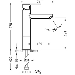 TRES LEX-TRES Bateria umywalkowa Podwyższona Korek automatyczny chrom 186217