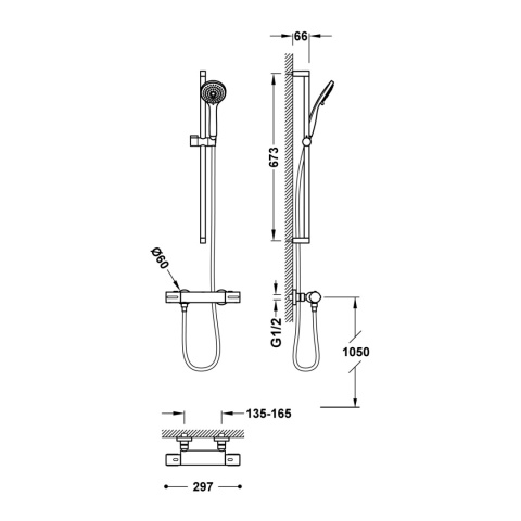 TRES NAŚCIENNA ZESTAW TERMOSTATYCZNEJ BATERII PRYSZNICOWEJ NAŚCIENNEJ CHROM 19019601