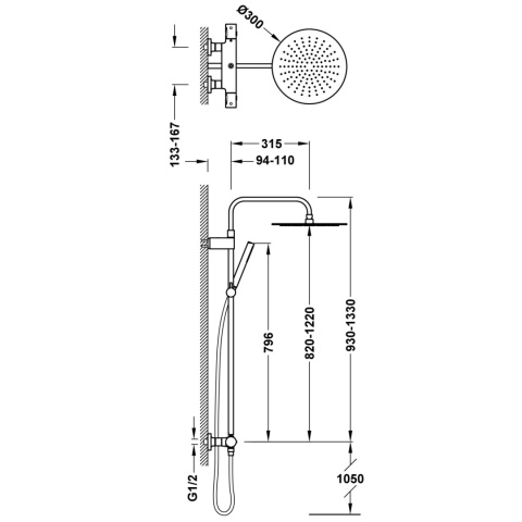 TRES OVER-WALL ZESTAW BATERII TERMOSTATYCZNEJ 2-DROŻNEJ PRYSZNICOWEJ NATYNKOWEJ CHROM, 19039302