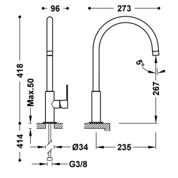 Tres Class Tres bateria kuchenna stojąca chrom 20544001