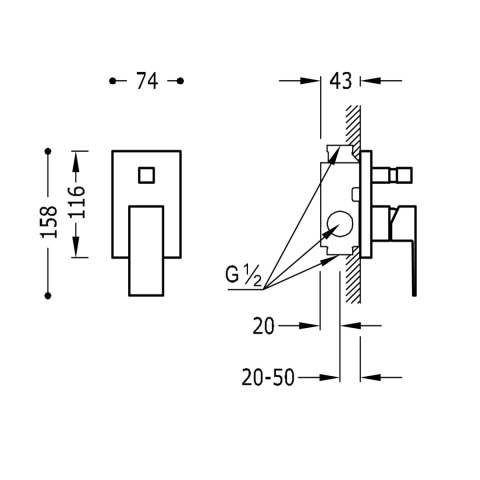 Tres Cuadro Tres bateria wannowo-prysznicowa podtynkowa chrom 106180