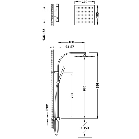 Tres Cuadro Zestaw prysznicowy natynkowy z deszczownicą chrom 00719102