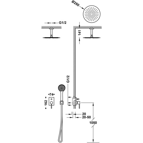 Tres Max zestw prysznicowy BATERII JEDNOUCHWYTOWEJ PODTYNKOWEJ 2-DROŻNEJ PRYSZNICOWEJ chrom 06218081