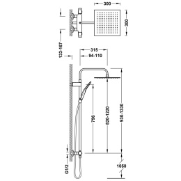 Tres Over-Wall zestaw prysznicowy ścienny termostatyczny z deszczownicą kwadratową chrom 19038702