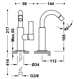 Tres Project bateria bidetowa chrom 211.224.01