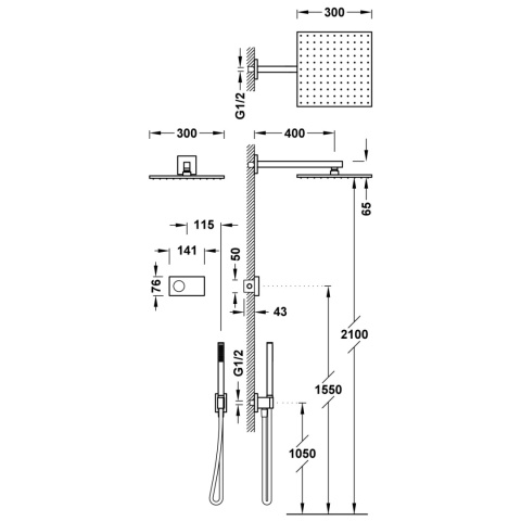 Tres Shower Technology zestaw prysznicowy chrom 09286563