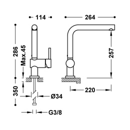 Tres Top-Tres Bateria zlewozmywakowa stojąca kolor chrom chrom 130336