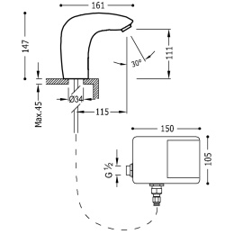 Tres Trestronic Bateria umywalkowa elektroniczna kolor chrom 19260603