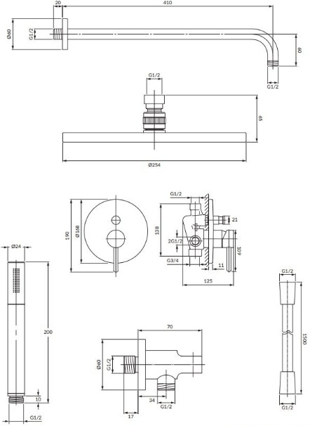 Omnires Y zestaw prysznicowy podtynkowy z deszczownicą miedź szczotkowana SYSY35CPB