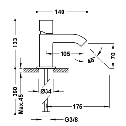 TRES CUADRO BATERIA JEDNOUCHWYTOWA UMYWALKOWA Z AUTOMATYCZNYM SPUSTEM CHROM 107103DA