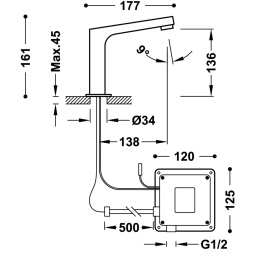 TRES ELECTRONIC ZESTAW BATERII ELEKTRONICZNEJ 1-DROŻNEJ UMYWALKOWEJ CHROM 39210397
