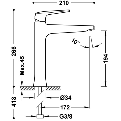 TRES FUJI WYSOKA BATERIA JEDNOUCHWYTOWA UMYWALKOWA chrom 28120301