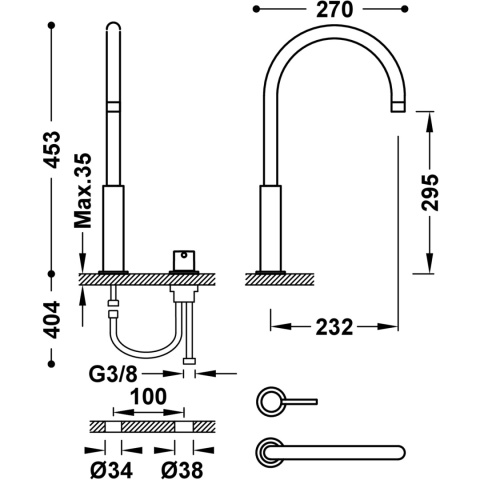 TRES STUDY Bateria umywalkowa 2 otworowa, chrom 26110502