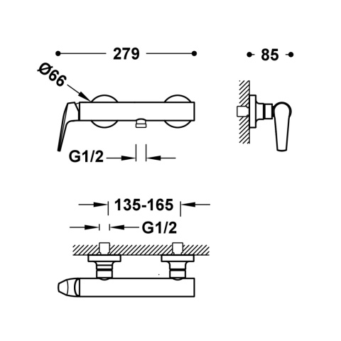 Tres Fuji bateria bateria prysznicowa ścienna z zestawem natryskowym chrom 28116701