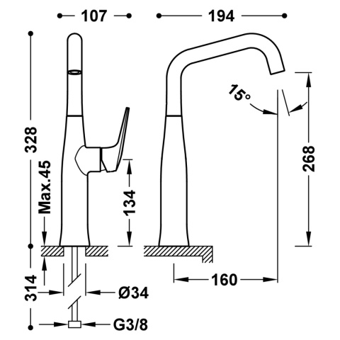 Tres Fuji bateria umywalkowa stojąca wysoka chrom 28164701