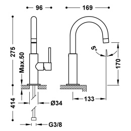 Tres Study-Tres bateria umywalkowa stojąca chrom 262.904.03