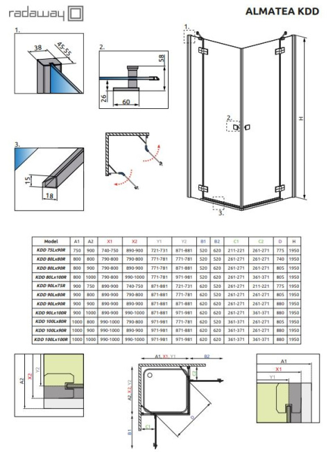 Radaway Almatea KDD kabina prysznicowa 90x90 cm kwadratowa chrom/szkło przezroczyste 32152-01-01N Radaway Almatea KDD kabina prysznicowa 90x90 cm kwadratowa chrom/szkło przezroczyste 32152-01-01N