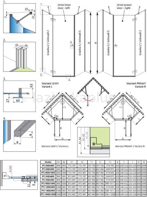 Radaway Essenza PTJ kabina prysznicowa 80x100 cm pięciokątna prawa chrom/szkło przezroczyste 1385010-01-01R/1385054-01-01 Radaway Essenza PTJ kabina prysznicowa 80x100 cm pięciokątna prawa chrom/szkło przezroczyste 1385010-01-01R/1385054-01-01