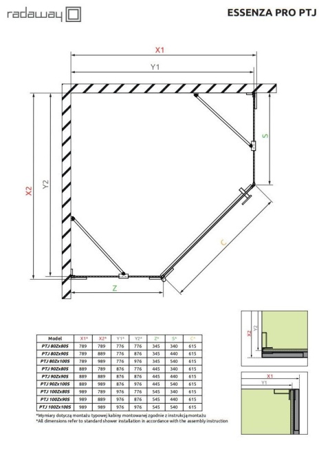 Radaway Essenza Pro Brushed Gunmetal PTJ drzwi prysznicowe lewe gunmetal szczotkowany/szkło przezroczyste 10100000-92-01L