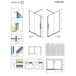 Radaway Furo Brushed Gunmetal DWJ drzwi prysznicowe 130 cm lewe gunmetal szczotko/szkło przezrocz 10107672-92-01L/10110630-01-01