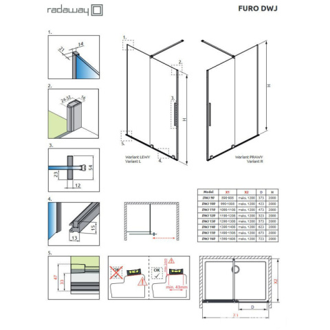 Radaway Furo Brushed Gunmetal DWJ drzwi prysznicowe 130 cm lewe gunmetal szczotko/szkło przezrocz 10107672-92-01L/10110630-01-01