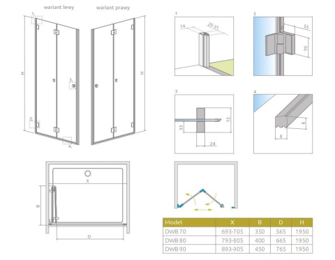Radaway Carena DWB drzwi prysznicowe 90 cm lewe chrom/szkło przezroczyste 134502-01-01NL