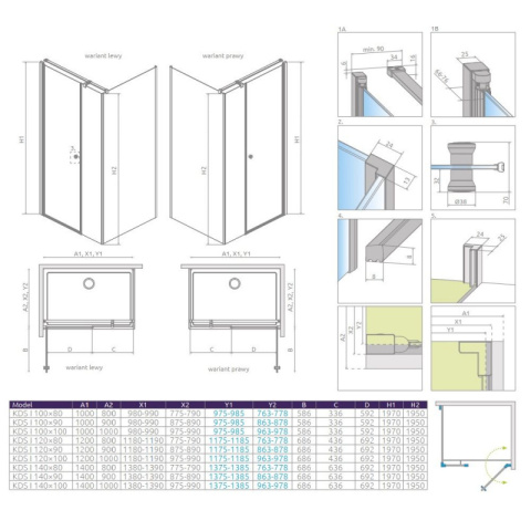 Radaway Eos KDS I kabina prysznicowa 120x80 cm prostokątna lewa chrom/szkło przezroczyste 137553-01-01L
