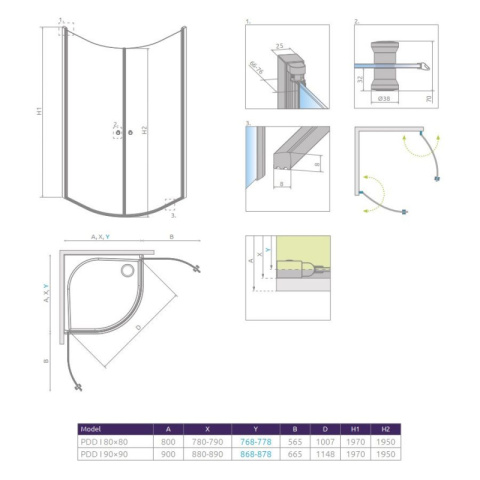 Radaway Eos PDD I kabina prysznicowa 80x80 cm półokrągła chrom/szkło przezroczyste 137613-01-01